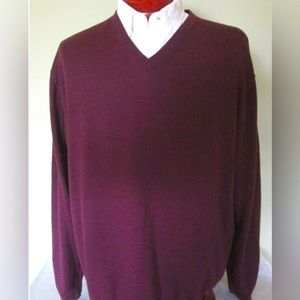 Joseph Abboud Classic Fit Extra Fine Merino Wool V Neck Sweater - Burgundy XXL